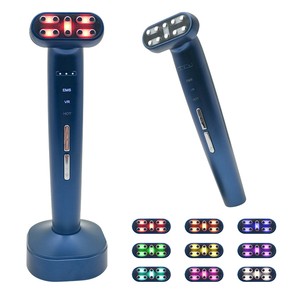 9-Color LED Light Therapy Microcurrent Facial Device - EMS & Vibration Beauty Wand with 180° Rotating Head for At-Home Skin Tightening & Anti-Aging