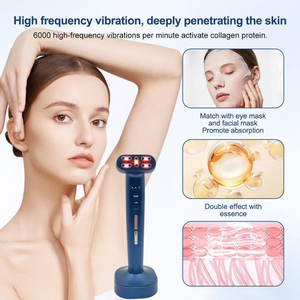 9-Color LED Light Therapy Microcurrent Facial Device - EMS & Vibration Beauty Wand with 180° Rotating Head for At-Home Skin Tightening & Anti-Aging