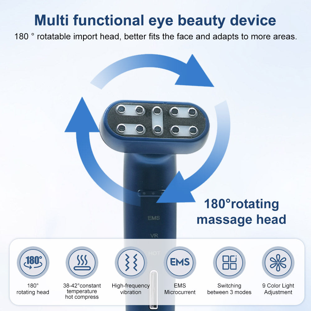 9-Color LED Light Therapy Microcurrent Facial Device - EMS & Vibration Beauty Wand with 180° Rotating Head for At-Home Skin Tightening & Anti-Aging